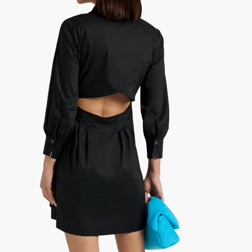 Veronica Beard Polina Black Dress Open Drape Back Cotton Shirt Dress Size 8 - Picture 3 of 9